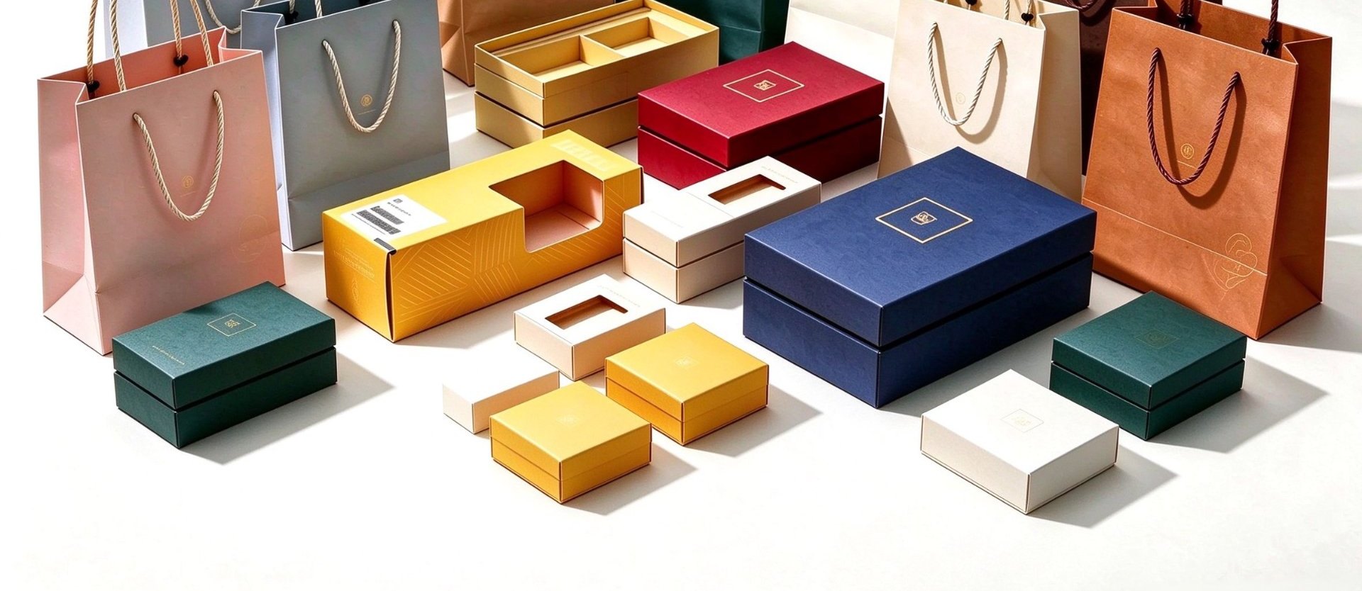 Custom printed paper bags and rigid packaging boxes